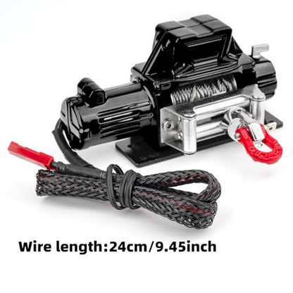 RC Metal Winch Wireless Remote Controller System for 1/10 RC Crawler Car Axial SCX10 90046 TRX4 TRX6 Gen8 Upgrade Parts (Black)