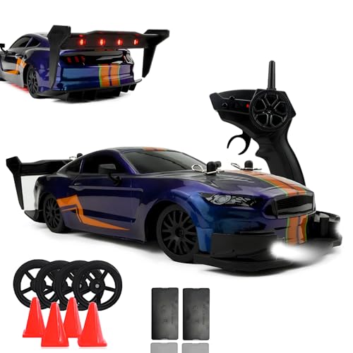 HTURCCOP 1:20 RC Drift Car 2.4GHz 4WD High Speed Drift Remote Control Cars Vehicle with LED Lights and Drifting Tires Batteries x2 Racing Sport Toy Cars for Boys Girls Kids (Purple) - color: Purple