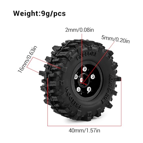 0.7" Aluminum Beadlock Wheels and Tires Set for 1/30 Axial SCX30 RC Crawler – Upgrade Parts (Black-296) - color: Black-296