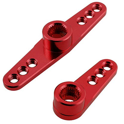 Hobbypark 2pcs Metal Aluminum 25T Servo Horn Steering Arms (Double & Single) for RC Models Car Truck Buggy Replacement Parts (Red)