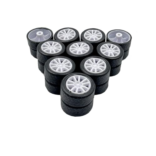 20PCS Small Toy Car Wheel 16mm Model Car Mini Rubber Tire Wheels with 10PCS Shaft Round Rod Axles for DIY Model Toy RC Car Truck Robot Building Accessories (White 2x16mm) - style: White 2x16mm