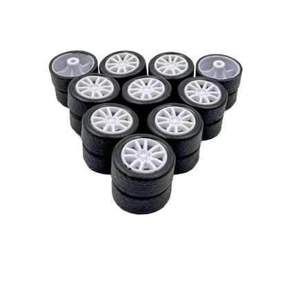 20PCS Small Toy Car Wheel 16mm Model Car Mini Rubber Tire Wheels with 10PCS Shaft Round Rod Axles for DIY Model Toy RC Car Truck Robot Building Accessories (White 2x16mm) - style: White 2x16mm