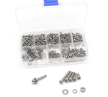 cSeao 550pcs M2.5 Pan Phillips Head Machine Screws Nuts Washers Assortment Kit, 304 Stainless Steel, M2.5 x 5mm/ 8mm / 10mm / 12mm / 16mm - size: M2.5