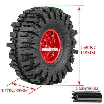 Aluminium RC 1.9" Beadlock Wheels Tires for 1/10 SCX10 90046 AXI03007 TRX4 TRX6 VS4-10 Gen7 Gen8 MST CFX D90 RC Crawler Car,Alloy 1.9 Rims Tires,Red - color: Red- (Rc 1.9" Tires)
