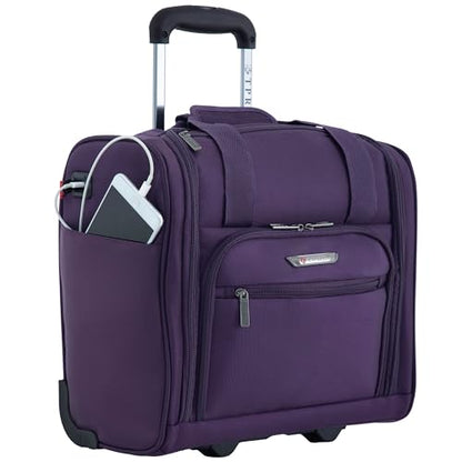 TPRC 15” Underseat Carry-On Luggage Airline Approved Personal Item with USB Charging Port, Purple - color: Purple