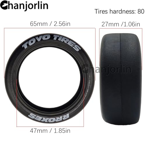 1/10 RC Drift Wheels Tires OD 2.56" Hard Drift Racing Smooth Tread Tyres For 1:10 1/12 Rally Street On Road Car TT01 TT02 Traxxas XV02 XV01 TA06 HPI KYOSHO PTG2 1/10 Touring Wheels 4PCS