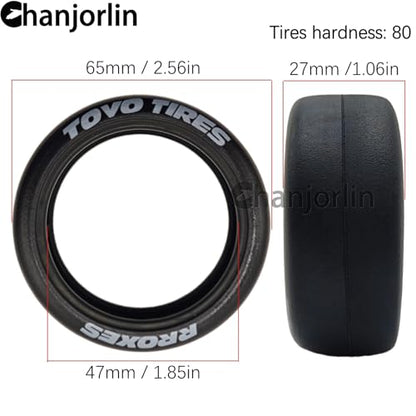 1/10 RC Drift Wheels Tires OD 2.56" Hard Drift Racing Smooth Tread Tyres For 1:10 1/12 Rally Street On Road Car TT01 TT02 Traxxas XV02 XV01 TA06 HPI KYOSHO PTG2 1/10 Touring Wheels 4PCS