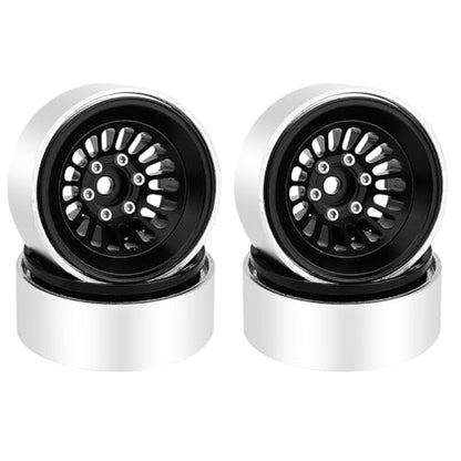 CNC 1.3" Beadlock Wheel Rim for SCX24 1/24 TRX4M Ascent18 1/18 RC Crawler Aluminium Upgrade Part (Black) - color: Black