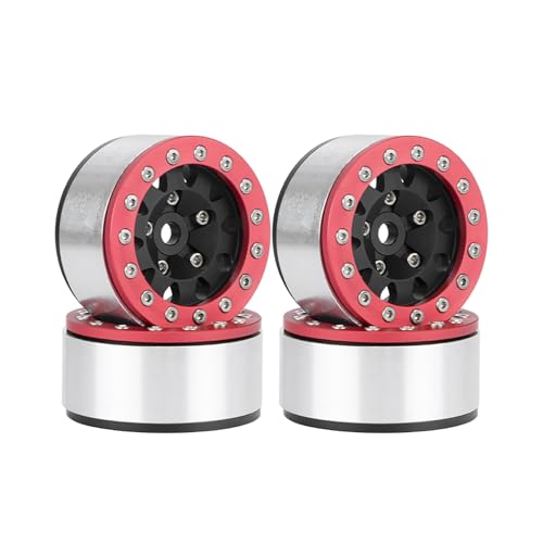 4PCS 1.55 Inch Aluminum Alloy Metal Beadlock Wheel Rim Hubs Replacement Accessory for AX90069 D90 TF2 CC01 Tamiya 1/10 RC Crawler Car Upgrade Parts(10Holes-Red+Black) - color: 10holes-red+black