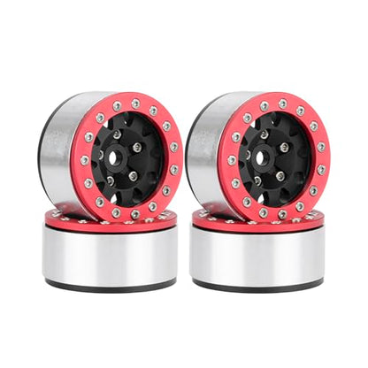 4PCS 1.55 Inch Aluminum Alloy Metal Beadlock Wheel Rim Hubs Replacement Accessory for AX90069 D90 TF2 CC01 Tamiya 1/10 RC Crawler Car Upgrade Parts(10Holes-Red+Black) - color: 10holes-red+black