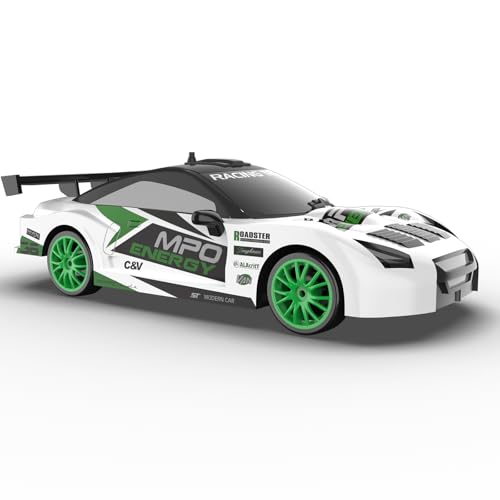 RC Drift Car Remote Control Car 2.4GHz 1:24 Scale 4WD 15KM/H High Speed Model Vehicle LED Lights Drifting Tire Racing Sport Toy for Adult Boys Girls Kids Gift 2Pcs Rechargeable Batterie - color: White