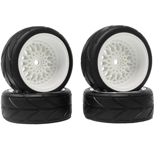 4PCS 64mm RC On Road Rubber Tires and Plastic Plating Wheel Rims Set Replacement Part for 1/10 RC Run-flating Touring Racing Drift Car Tyre(White,Offset:6mm) - color: White, size: Offset:6mm