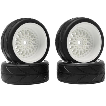 4PCS 64mm RC On Road Rubber Tires and Plastic Plating Wheel Rims Set Replacement Part for 1/10 RC Run-flating Touring Racing Drift Car Tyre(White,Offset:6mm) - color: White, size: Offset:6mm