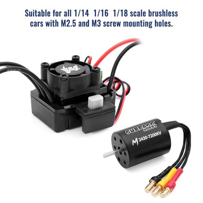 Surpass Hobby M2430 7200KV Motor & 35A ESC for 1/14-1/18 RC Trucks | CNC aluminum Brushless motor with waterproof ESC, multi safety protection - size: 7200KV