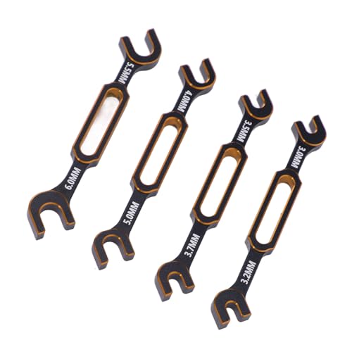 4PCS RC Wrench, Premium Aluminum Alloy Turnbuckle Nut Ball Joint Remover Tool with 3.0 3.2 .5 .7 4.0 5.0 6.0mm Sizes, for RC Car Boat Drone Crawler Truck DIY (Gold) - color: Gold