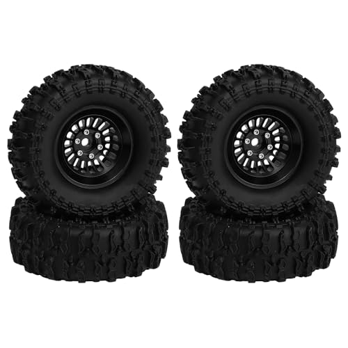 CNC 1.3" Beadlock Wheel Tires Set-Swamp Claw Mud Terrain Tires and Aluminum Wheel for SCX24 1/24 TRX4M Ascent18 1/18 RC Crawler (Black) - color: Black