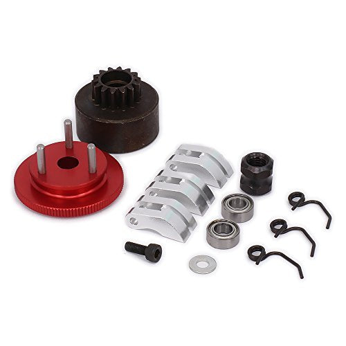 RCAWD RC Clutch Bell 14T Shoes Bearings Gear Flywheel Assembly Kit Springs Cone Engine Nut for HPI HSP Axial Himoto 1/8 RC Nitro Engine Car,Red