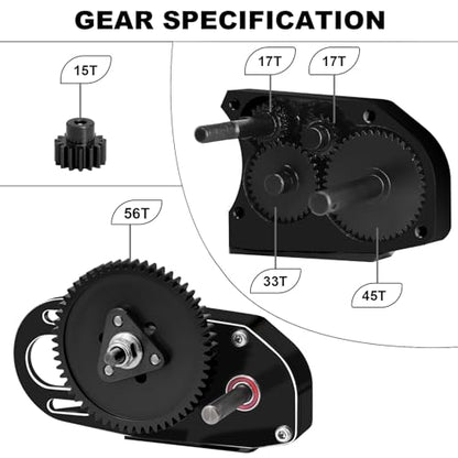 OGRC 2.Low Transmission 30% Overdrive Complete Gearbox for SCX10 Upgrades | Aluminum Housing, Steel Gear, with Skid Plate and 15T Pinion Gear, for Axial SCX10 RC Crawler Car, Black - color: Black