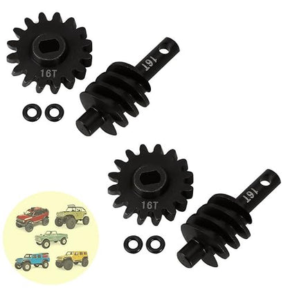 2pcs Steel Axle Differentials Gear 13T/2T Front and Rear Overdrive Differential Worm Gear for Axial SCX24 1/24 RC Crawler Truck Car Upgrades Parts Accessories (2T-16T) - color: 2t-16t