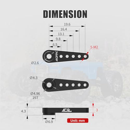 AGFRC 25T Extra Thick CNC Servo Horn for Micro RC (HPS06B) | Extra Thick Design for Higher Durability, Ideal for SCX24 1/24 Crawler, Fits AGFRC A20/A24/A27/B13 Series
