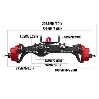 1/10 RC Crawler All Metal Front and Rear Portal Axle for Axial Capra 1.9 UTB Buggy F9 CNC Machined 7075 Aluminum Integrated (Red) - color: Red
