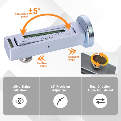 Camber Alignment Tool Universal Camber Gauge, Gauge Accurate -5 +5, Wheel Alignment Tool with Magnetic Base for Car SUV RV Off Road Vehicle (Sliver) - color: Silver