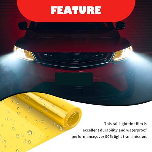 12×47 Inch Car Headlight Tint Film,Self-Adhesive Tail Light Tint Film Kit with Squeegee & Cutter,Universal Taillight Tints Films Automotive Exterior Accessories for Car Fog (Yellow) - color: Yellow