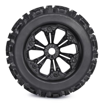 17mm Hex RC Wheels and Tires 2PCS RC Truck Buggy Preglued Tires Wheels for 1/8 1/10 Scale Arrma Kraton Notorious Outcast Typhon 6S 4S 3S Traxxas Maxx T Maxx Sledge Revo Upgrade Parts