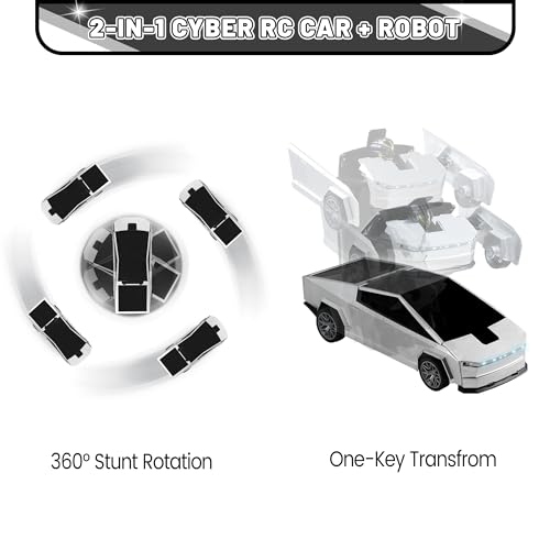 Remote Control Car Cyber-Inspired Transformer Toys Cars | 2.4Ghz One-Button Deformation 360° Rotation Drift Rc Car Robot Rc Truck Toys for 4 5 6 7 8+ Years Old Boy Toys - color: Silver