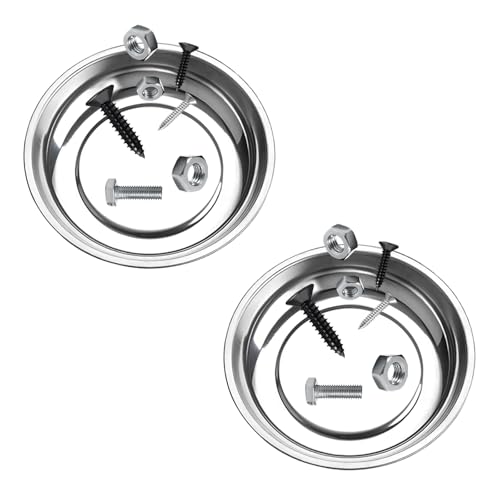 2 PCS Magnetic Tray Holders, Stainless Steel 4 Inch Round Trays Metal Parts Holder with Strong Magnet, Heavy Duty Thickened Trays for Screws Bolts Nuts Washers Pins - color: Round, M