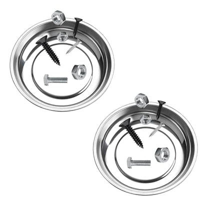 2 PCS Magnetic Tray Holders, Stainless Steel 4 Inch Round Trays Metal Parts Holder with Strong Magnet, Heavy Duty Thickened Trays for Screws Bolts Nuts Washers Pins - color: Round, M