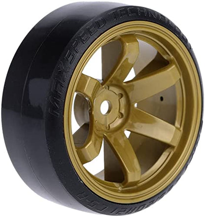 4Pcs 63mm RC Drift Car Tires Hard Tyres Plastic Wheel Rims for 1/10 On-Road Drifting Car for HSP Tamiya HPI Kyosho Spare Parts(Gold) - color: Gold
