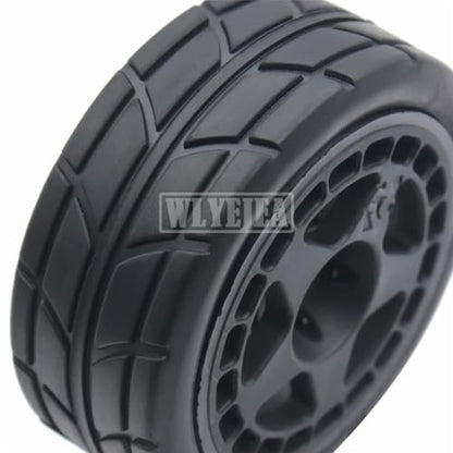 4PCS RC 1/10 On-Road Tires 65mm RC Rubber Tires w/Plastic Wheel Rim 12mm Hex Fit for 1/10 RC On-Road Rally Car HPI Tamiya TT01 TT02 Kyosho Wltoys 144001 - color: Black 3