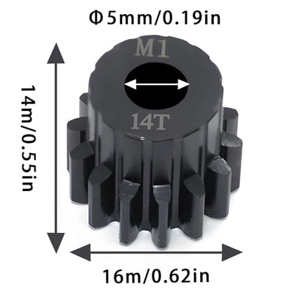 Steel Mod1 5mm Pinion Gear 1PCS, 11-28T M1 Pinion Gear Metal Hardened Steel Fit 5mm RC Motor Shaft with 3.175mm Coupler Compatible with 1/5 1/6 1/8 1/10 1/14 RC Brushless Brush Motor (14T) - size: 14T
