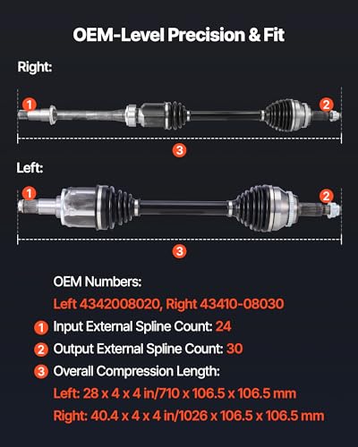 VEVOR CV Axle Shaft Assembly, 2 Pieces Front Left & Right (Driver and Passenger Side), Automotive Replacement CV Joint Axles Pair Compatible with 2004-2010 Toyota Sienna, Alloy Steel & Carbon Steel - size: 2004-2010 Toyota Sienna, style: Front Driver and