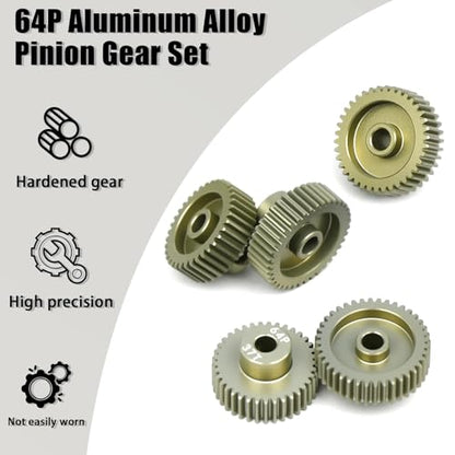5Pcs 64P Aluminum Alloy Pinion Gear Set 3.175mm 36T 37T 38T 39T 40T Motor Pinion Gear W/ M4 Screw and Hex Key, Fit 3.175mm (1/8-Inch) Shaft, for Arrma HPI Kyosho Losi Axial Traxxas Tamiya 1/10 RC Car - size: 64P-3.175mm-36-40T