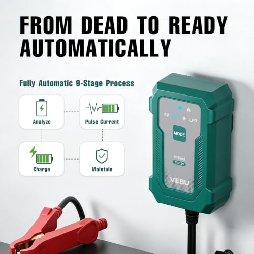 Motorcycle Trickle Charger 800mA Smart Battery Charger & Maintainer - Automatic for 6V/12V Lead Acid/Lithium Batteries, Plug & Play for Car Motorcycle Boat RV - size: 0.8A