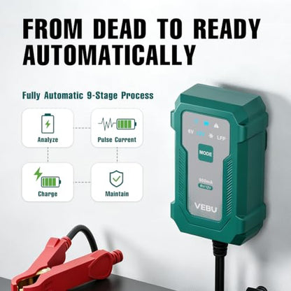 Motorcycle Trickle Charger 800mA Smart Battery Charger & Maintainer - Automatic for 6V/12V Lead Acid/Lithium Batteries, Plug & Play for Car Motorcycle Boat RV - size: 0.8A