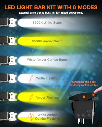 LED Light Bar,LEDMIRCY 7 Inch Lights Bar Kit with Rocker Switch 6 Modes | White/Amber Offroad Lights with Memory Function Strobe Flashing Light with Wiring Harness for Trucks Boat Tractor Etc