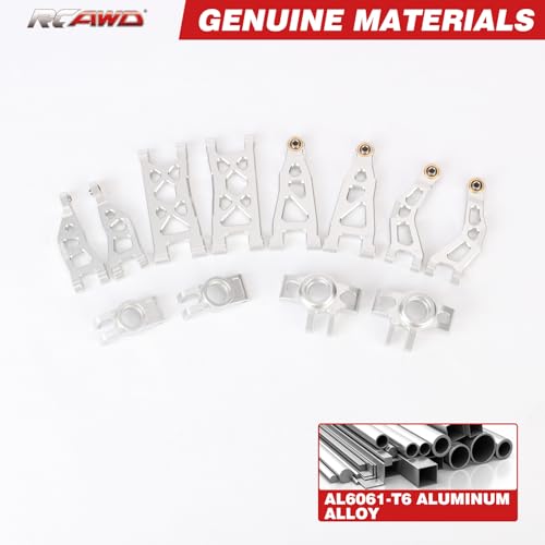 RCAWD for Losi n & ARRMA Mojave Grom Suspension Arms & Steering Set for 1/16 Desert Truck & 1/12 On-Road Upgrade, Steering Spindle & Rear Hub Carrier & Front Rear A-Arms Silver - color: Silver