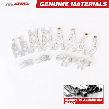 RCAWD for Losi n & ARRMA Mojave Grom Suspension Arms & Steering Set for 1/16 Desert Truck & 1/12 On-Road Upgrade, Steering Spindle & Rear Hub Carrier & Front Rear A-Arms Silver - color: Silver