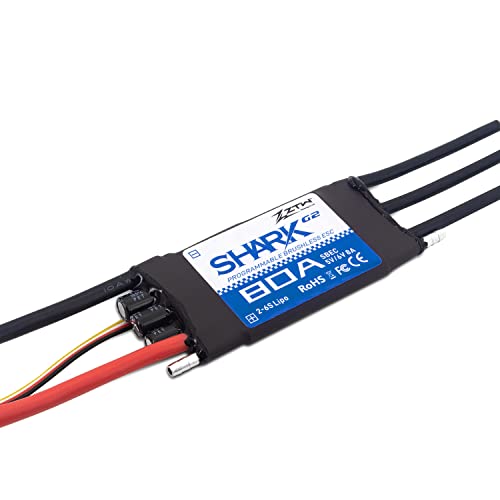 ZTW Shark G2 80A ESC 2-6S Built-in Swithcing BEC 5V/6V 8A Water-Cooling Bidirectional Waterproof Brushless Speed Controller for RC Boat Marine - size: 80A