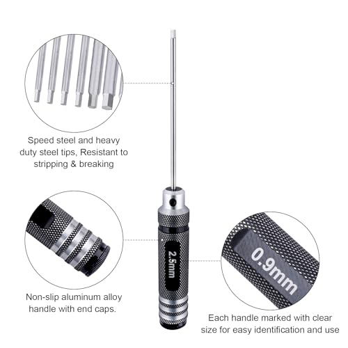 7Pcs Hex Screwdriver Set 0.9mm 1.27mm 1.3mm 1.5mm 2.0mm 2.5mm 3.0mm Hex Driver Allen Wrench RC Tool Kit for RC Car Multi-Axis FPV Racing Drone RC Quadcopter Helicopter Models