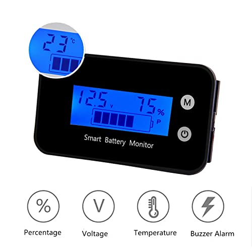 7-100V IPX7 Waterproof Battery Monitor Blue LCD with Buzzer Alarm &Temp - color: Blue