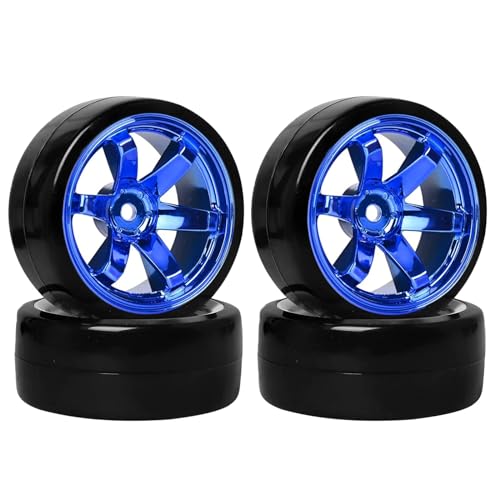 4PCS 1/10 RC Drift Car Tires Smooth Hard Tyre Plastic Wheel Rims Set Replacement for HSP Tamiya HPI Kyosho On-Road Drifting Car(Blue) - color: Blue