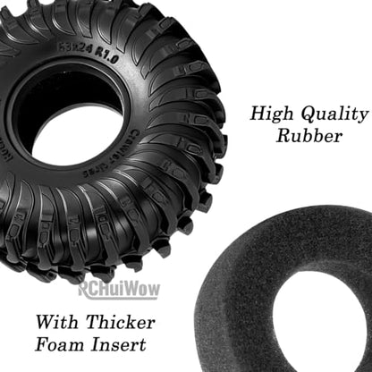 1.0" Metal Beadlock Wheel Rims Rubber Crawler Tires, Alloy Wheel Hub Off Road Rubber Soft Tire Replacement Accessories for 1/18 TRX4M 1/24 SCX24 FCX24 Mini RC Crawler Car Hop Up Parts,Style 2 - style: style2(4pcs)