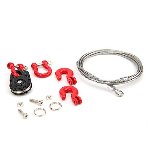 Acouto Equipment Three Piece Set Rc Steel Rope Pulley Lock Sleeve for Rc Model Car Climbing Vehicle Rc Crawler Accessories 1 10 Scale Snatch Block Winch Tow Strap Hook Trailer Stra