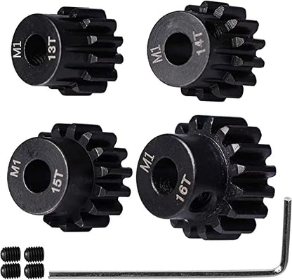 Hardened Steel Upgrade Pinion Gear Set: 13T 14T 15T 16T fit 5mm RC Motor Shaft (Work with Steel Spur Gears) for RC Vehicles, Set of 4