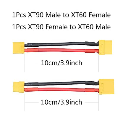 1Pair Short XT90 to XT60 Connector Converter 10cm/3.9inch,XT90 Male to XT60 Female & XT90 Female to XT60 Male Connector Adaptor with 12AWG Cable for RC ESC and RC Lipo Charger - style: 1Pair 10CM - XT90 to XT60