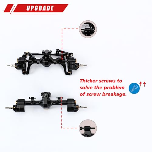 RCAWD Fourth Version Brass SCX24 Portal Axles, Wide Axle, Highly Rigid Driveshaft, Thickened Screws for Axial 1/24 SCX24 Series Front Rear Portal Axle Upgrades Parts Black - color: Front & Rear Black